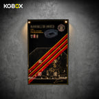 Empty wall-mounted KGBOX acrylic frame custom-sized for LEGO 10272 Old Trafford Stadium