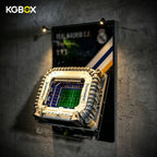Close-up of UV printed KGBOX wall frame tailored for LEGO 10299 Real Madrid stadium