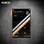Empty wall-mounted KGBOX acrylic frame custom dimensioned for LEGO 10299 Bernabéu Stadium