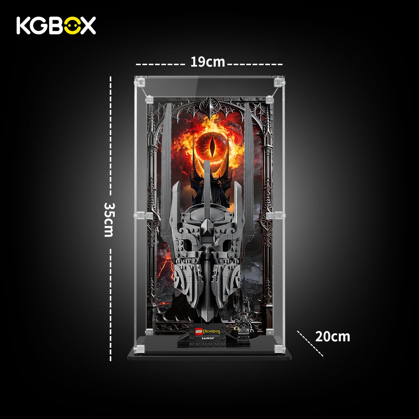 11373 LEGO The Lord of the Rings Sauron's Helmet Icons Acrylic Display Case with Printed Background Size Guide