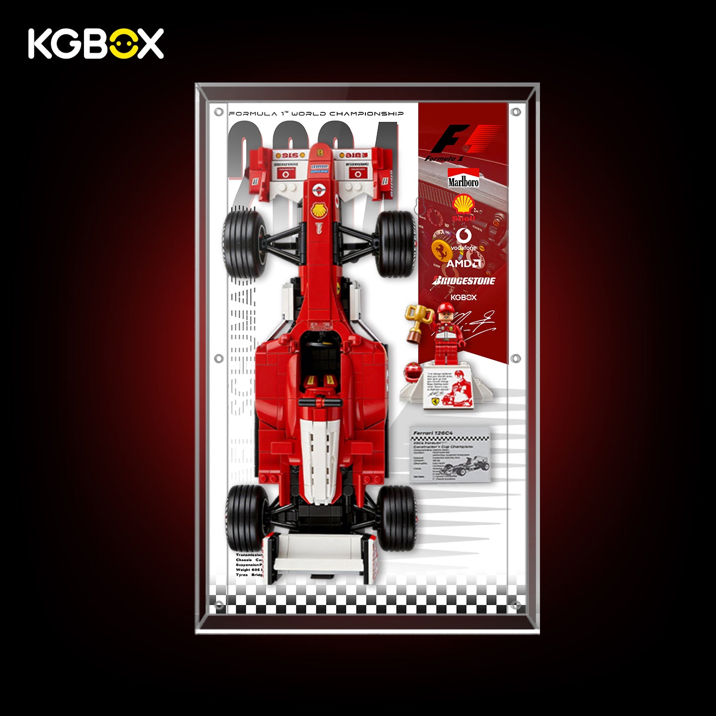 11375 LEGO Ferrari F2004 Michael Schumacher Icons Acrylic Display Case with Printed Background