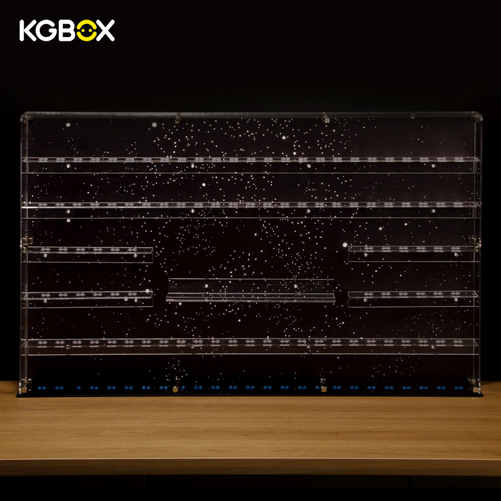 Empty KGBOX standard full‑3mm wall hanging acrylic showcase for LEGO75407 Star Wars logo and 124 Star Wars minifigures, front main view