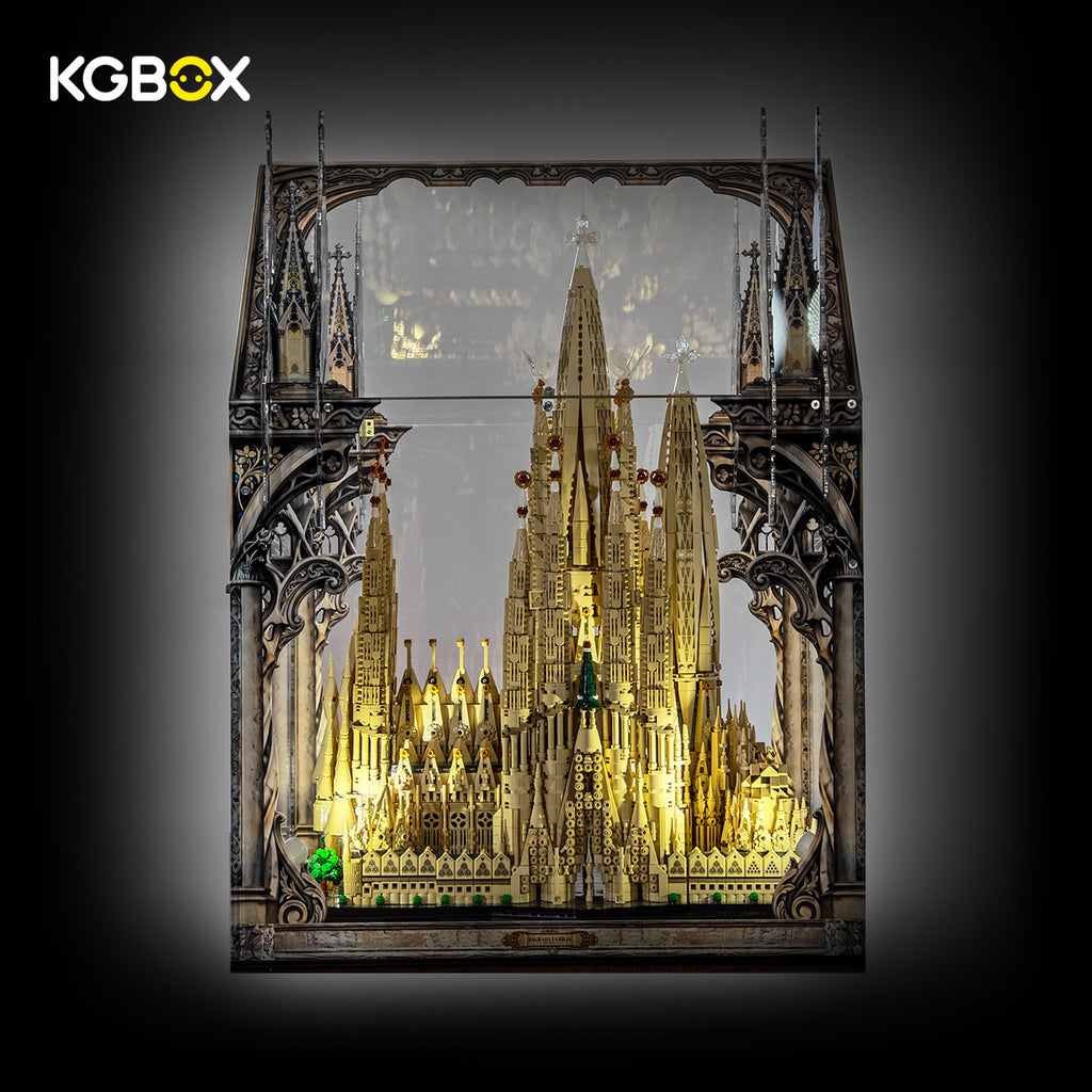 Display Case For LEGO 21065 Sagrada Familia – Cathedral Sliding Base & Prismatic Laser-Engraved Cases | KGBOX