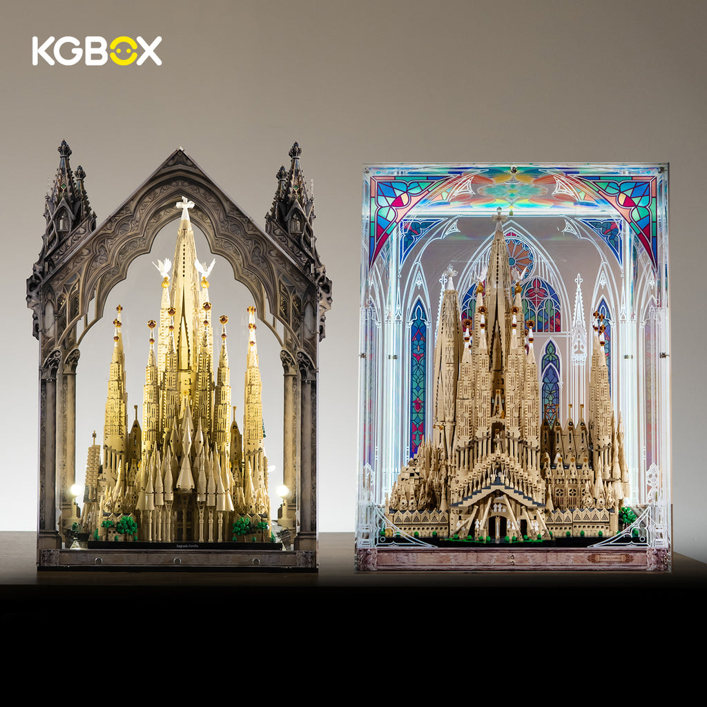 Display Case For LEGO 21065 Sagrada Familia – Cathedral Sliding Base & Prismatic Laser-Engraved Cases | KGBOX