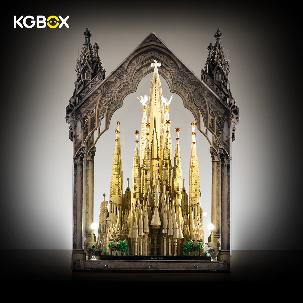 Display Case For LEGO 21065 Sagrada Familia – Cathedral Sliding Base & Prismatic Laser-Engraved Cases | KGBOX