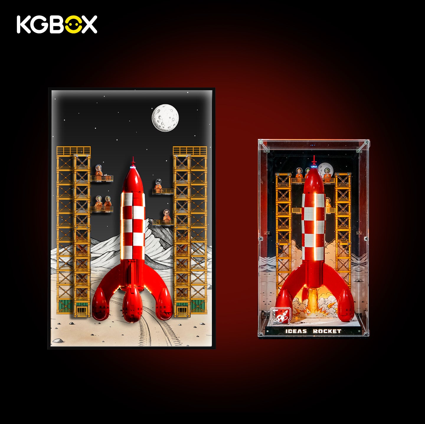 Premium Display Case for LEGO 21367 Tintin Moon Rocket - LED & UV Print