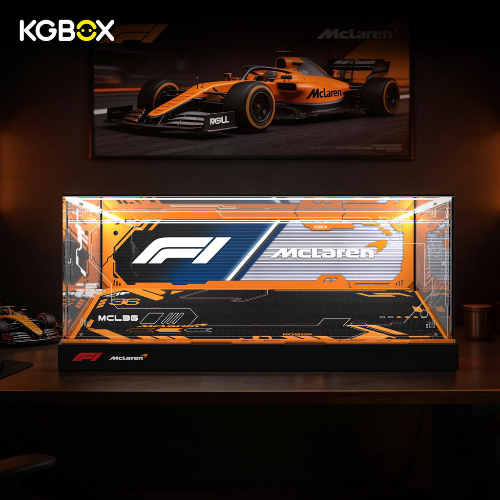 42141 LEGO McLaren Formula 1 Race Car Technic Acrylic Display Case with LED Lights and Printed Background 15