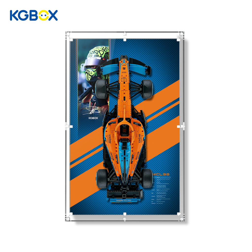 42141 LEGO McLaren Formula 1 Race Car Technic Wall Mounted Acrylic Display Case with Printed Background 2
