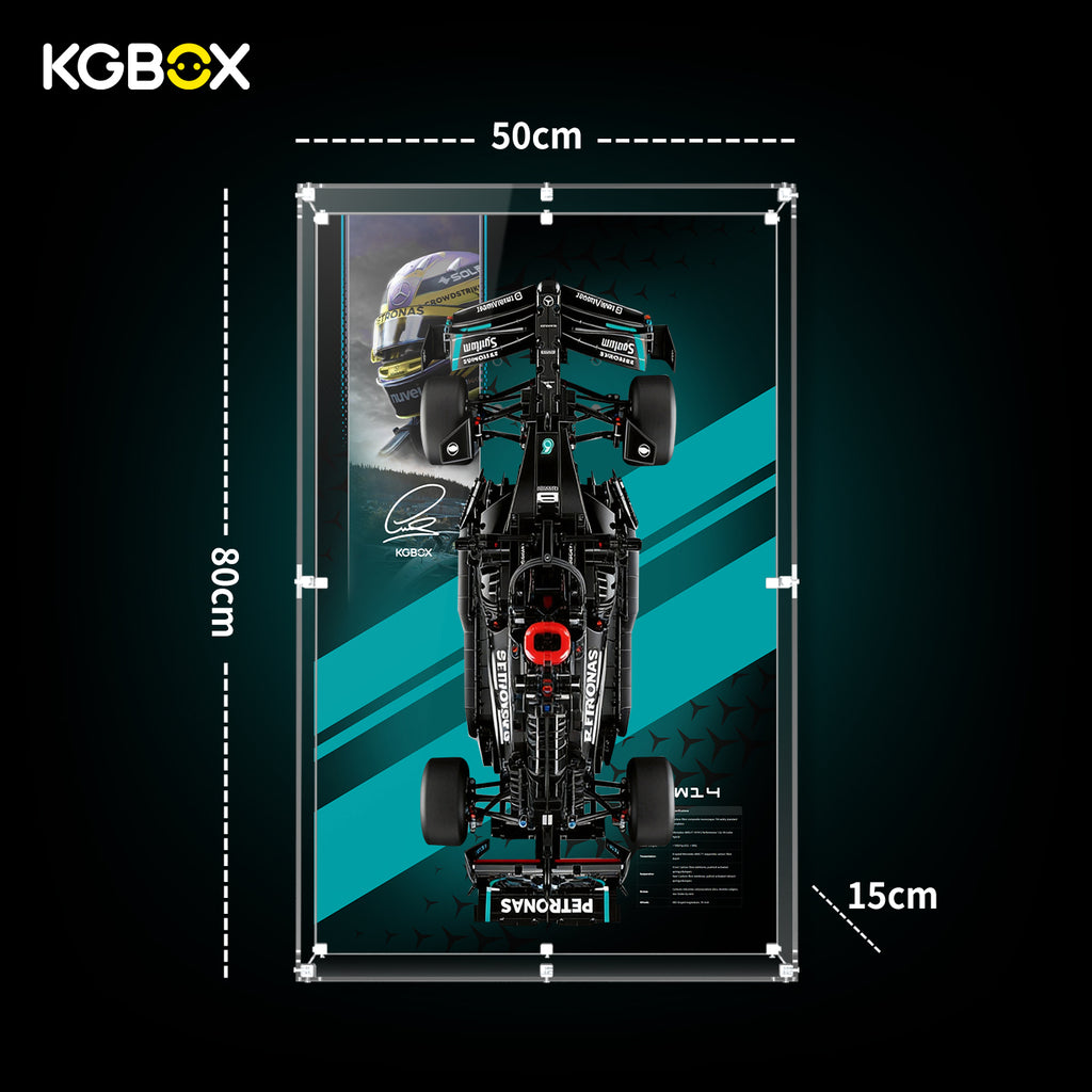 42171 LEGO Mercedes-AMG F1 W14 E Performance Technic Acrylic Display Case with Printed Background Size Guide