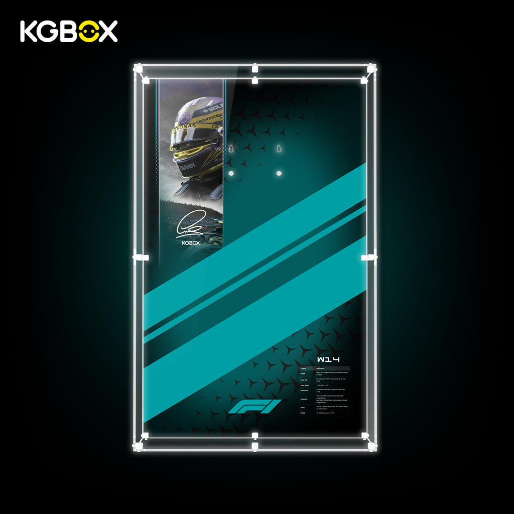 42171 LEGO Mercedes-AMG F1 W14 E Performance Technic Acrylic Display Case with Printed Background and LED Lights