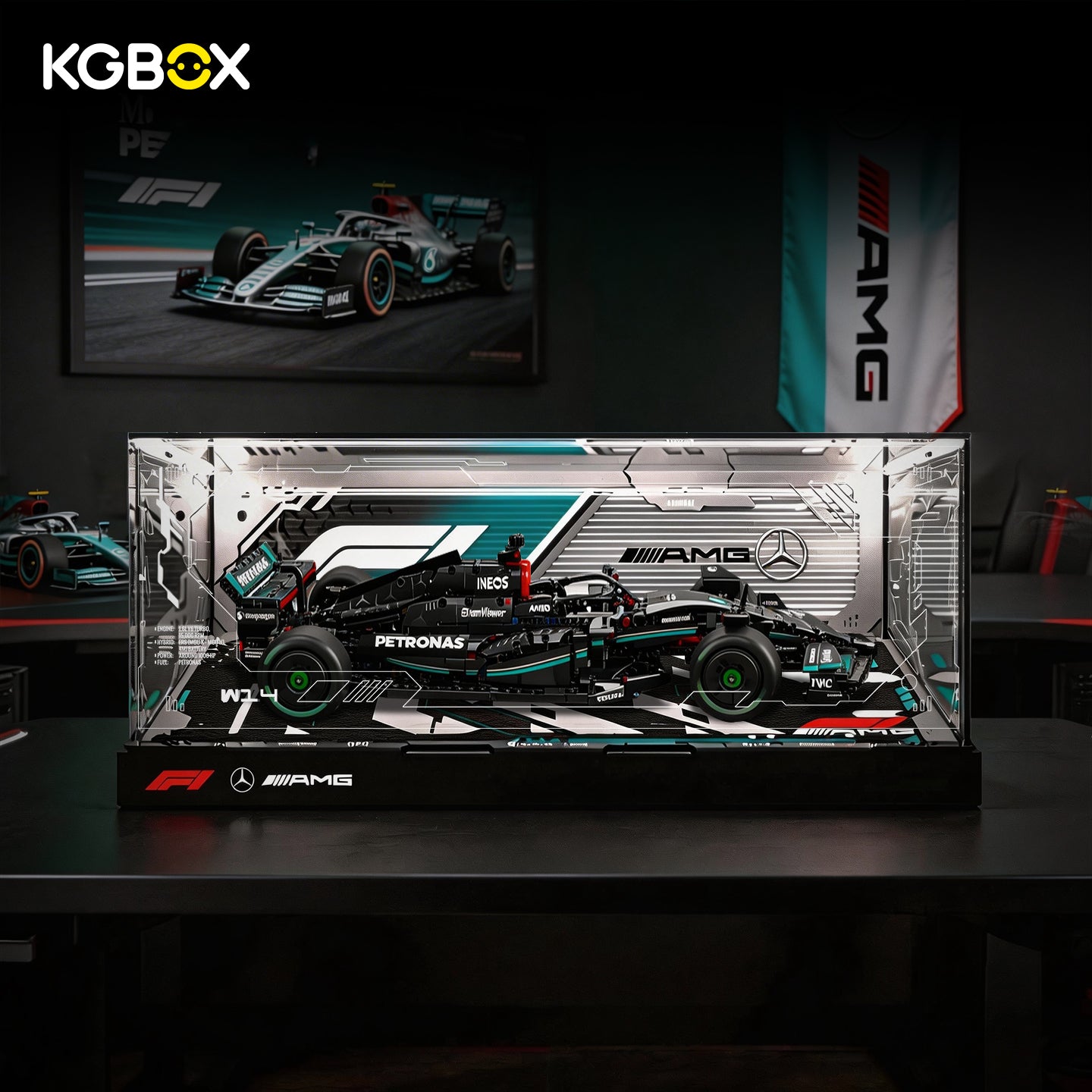 42171 LEGO Mercedes AMG F1 W14 E Performance Technic Display Case with LED Lights and Printed Background 16