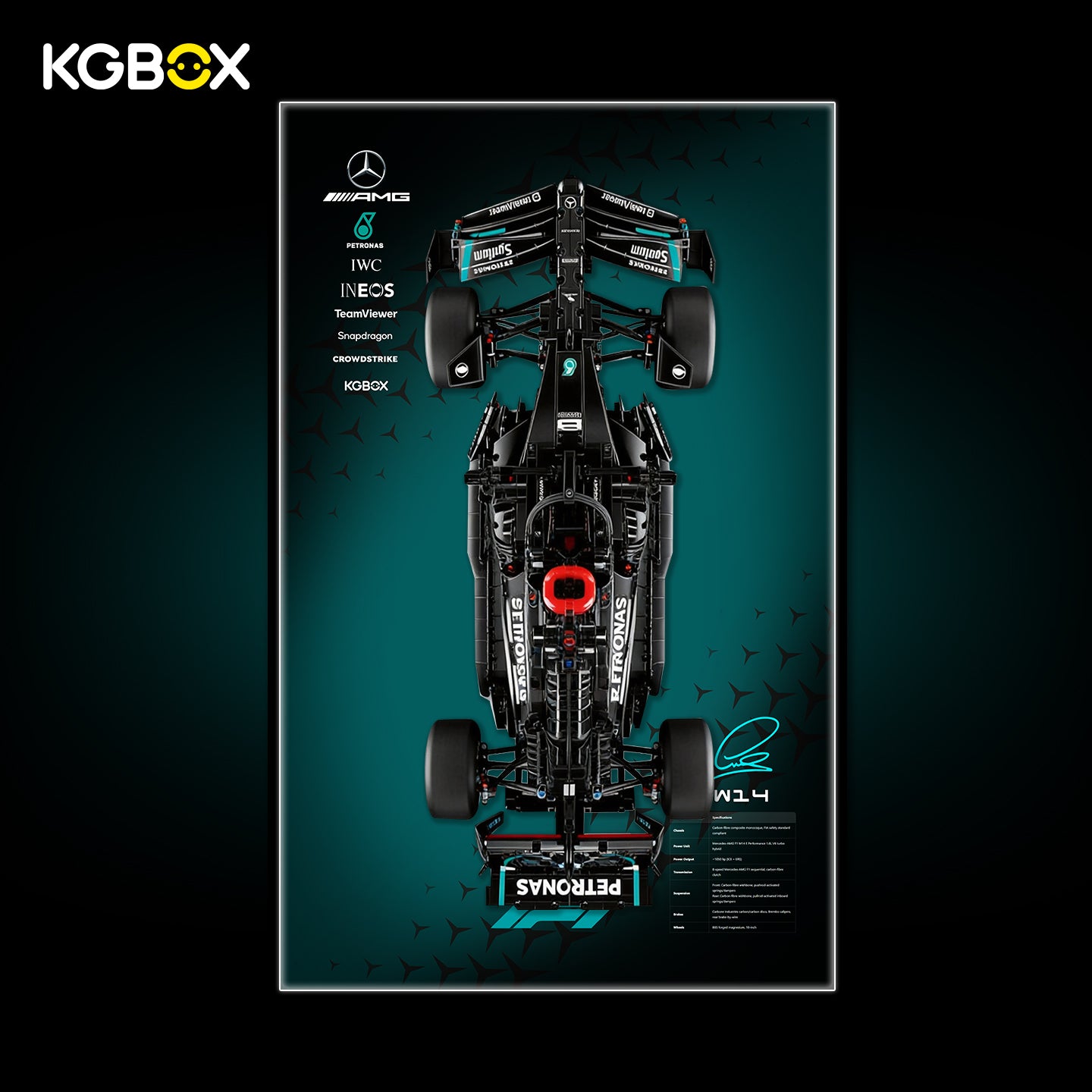 42171 LEGO Mercedes AMG F1 W14 E Performance Technic Display Frame with LED Lights and Printed Background 3