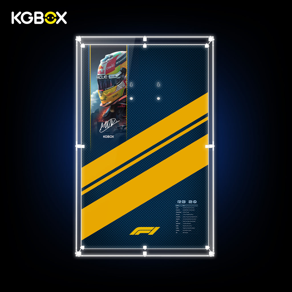 42206 LEGO Oracle Red Bull Racing RB20 F1 Car Technic Acrylic Display Case with LED Lights and Printed Background 22