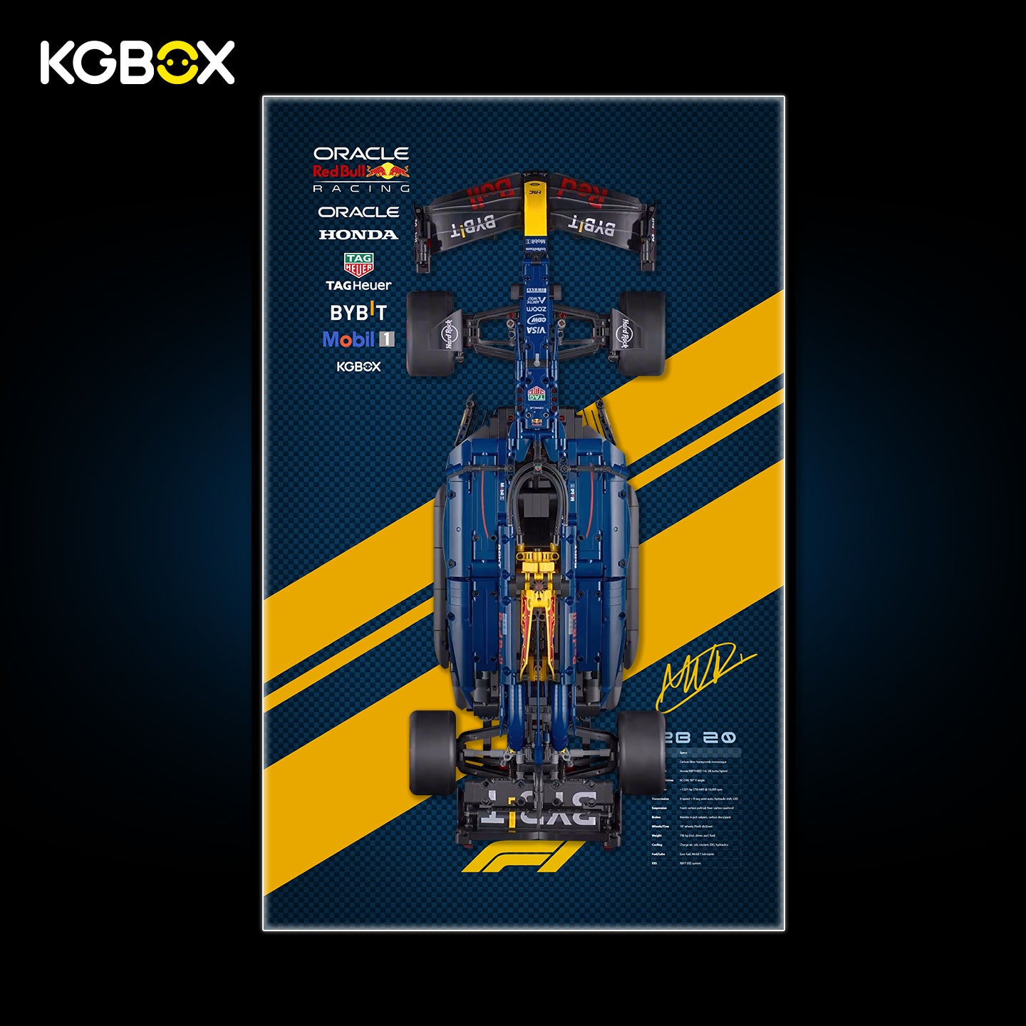 42206 LEGO Oracle Red Bull Racing RB20 F1 Car Technic Display Frame with LED Lights and Printed Background 1