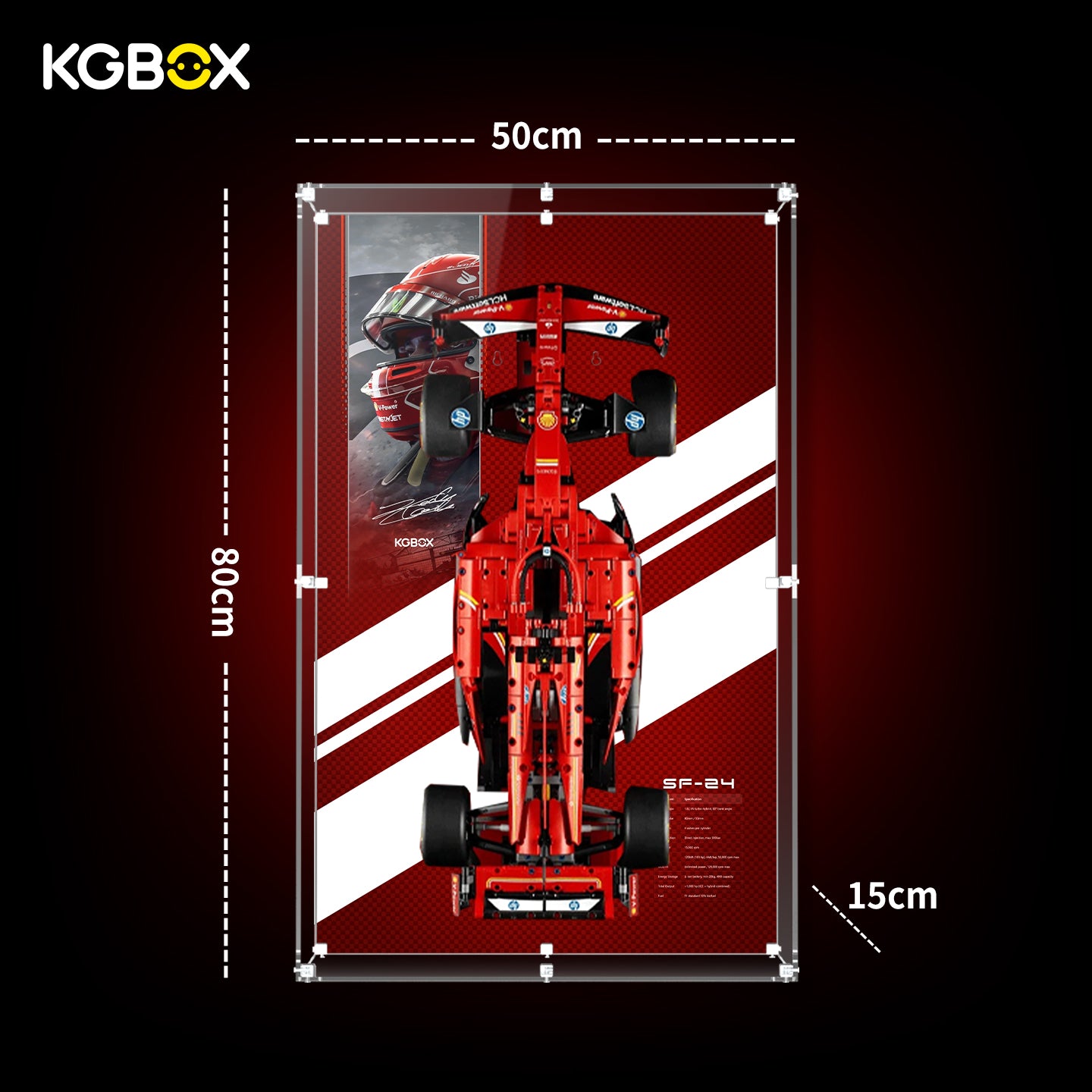 42207 LEGO Ferrari SF-24 F1 Car Technic Acrylic Display with Printed Background Size Guide