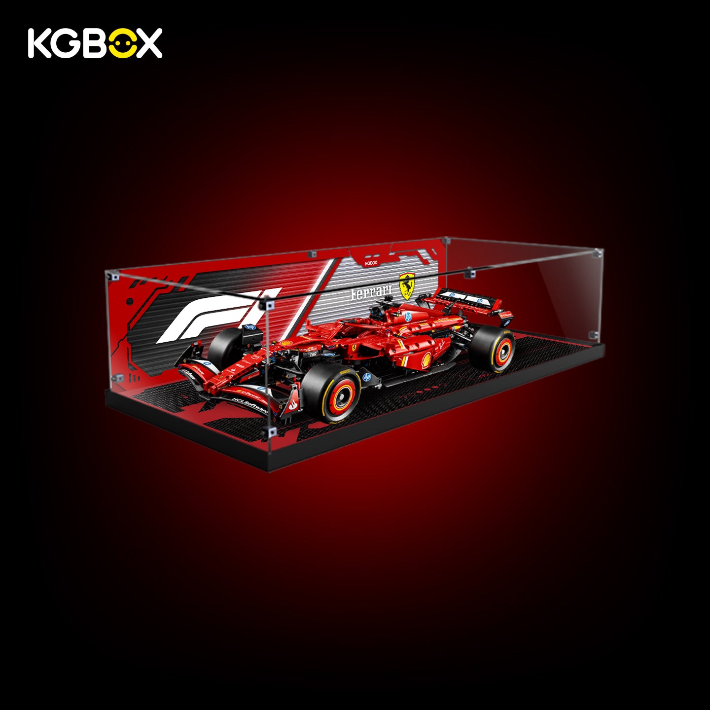 42207 LEGO Ferrari SF24 F1 Car Technic Acrylic Display Case with Printed Background