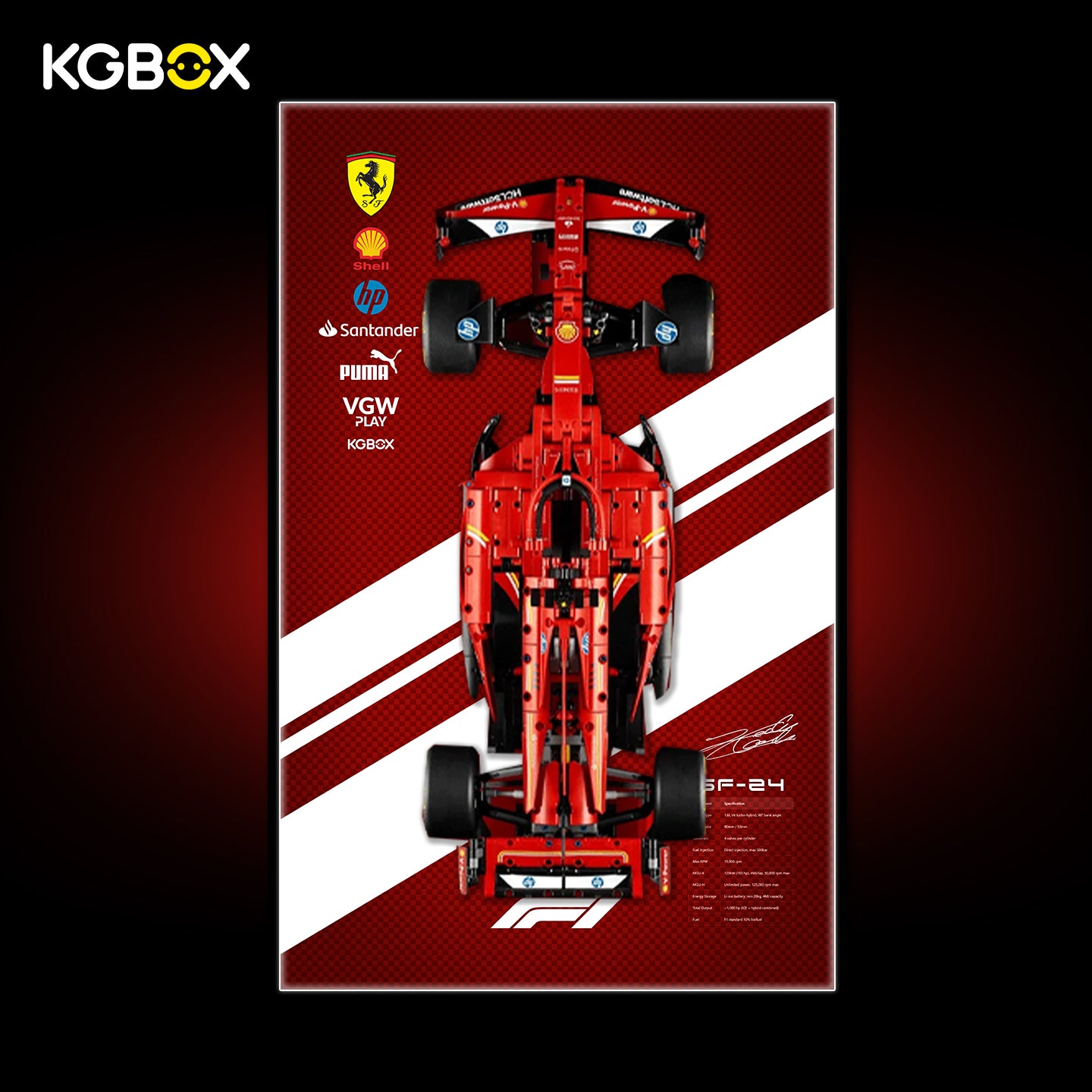 42207 LEGO Ferrari SF24 F1 Car Technic Display Frame with LED Lights and Printed Background 1