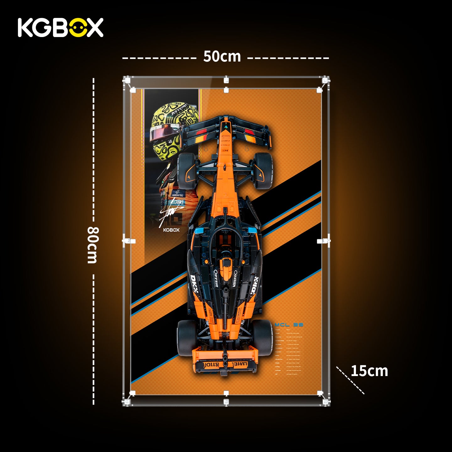 42228 LEGO McLaren MCL39 F1 Car Technic Acrylic Display Case with Printed Background Size Guide