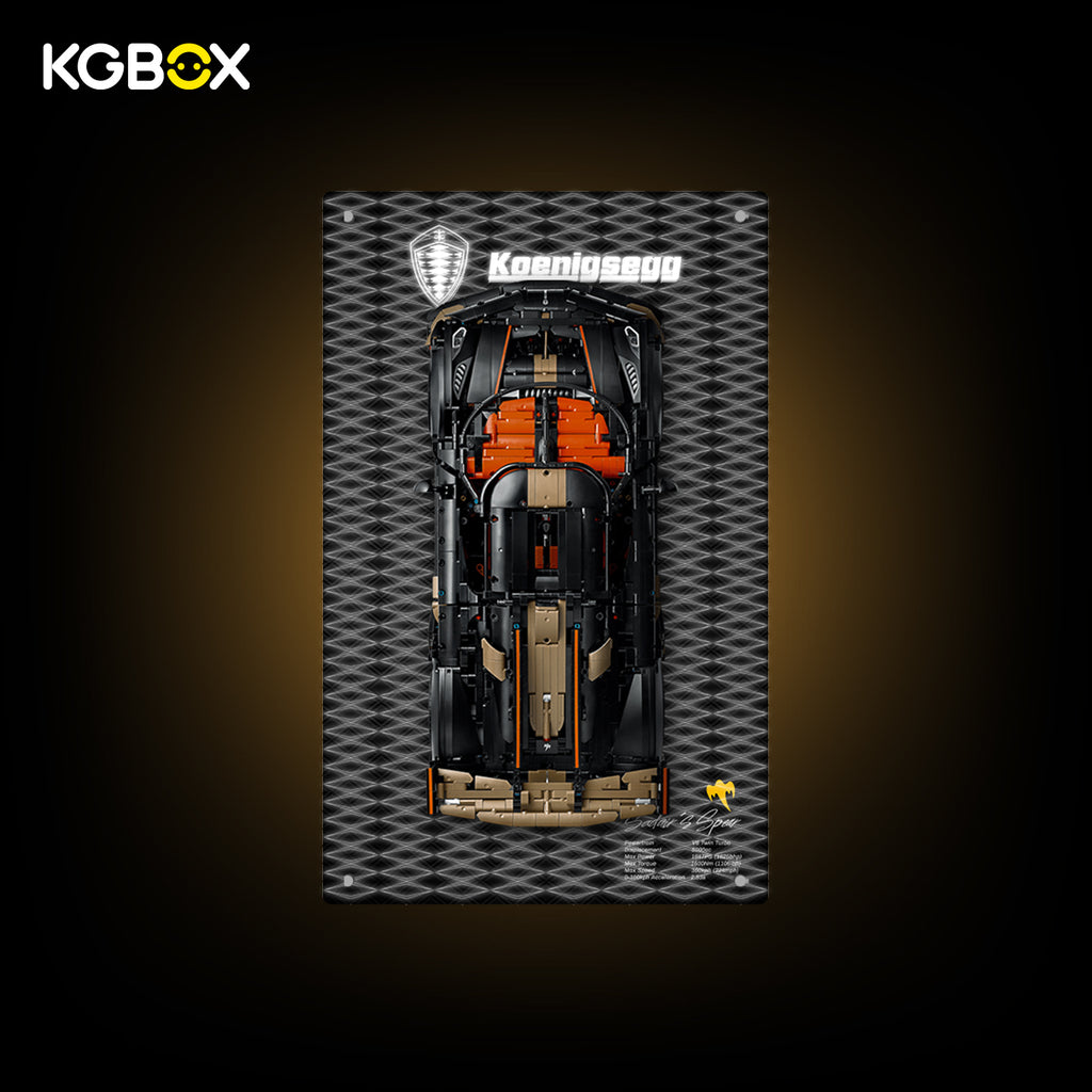 KGBOX laser LED wall mount backboard only for LEGO 42232 Koenigsegg Sadair's Spear, space-saving wall display with glowing motorsport pattern