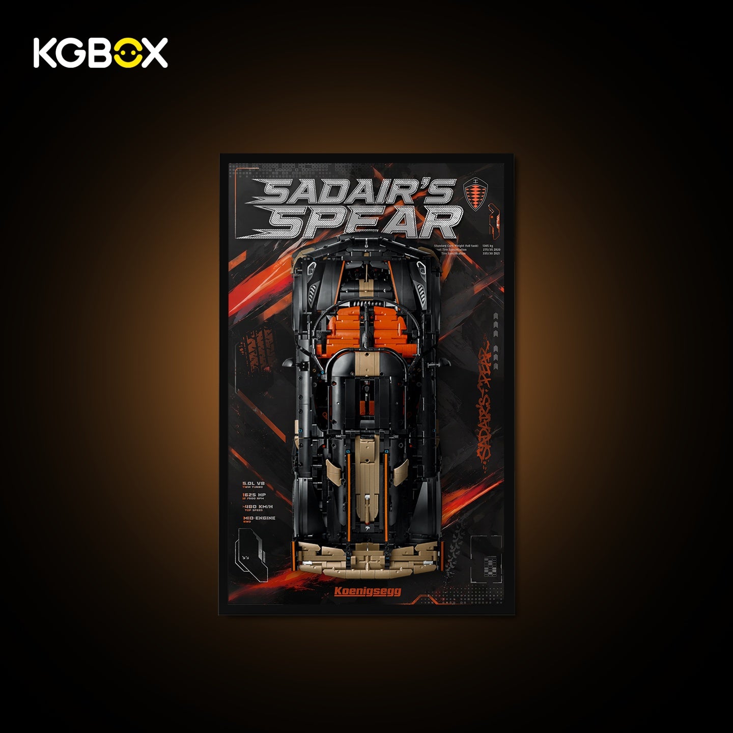 KGBOX Frame for LEGO 42232 Koenigsegg Sadair's Spear Megacar - LED & UV Print