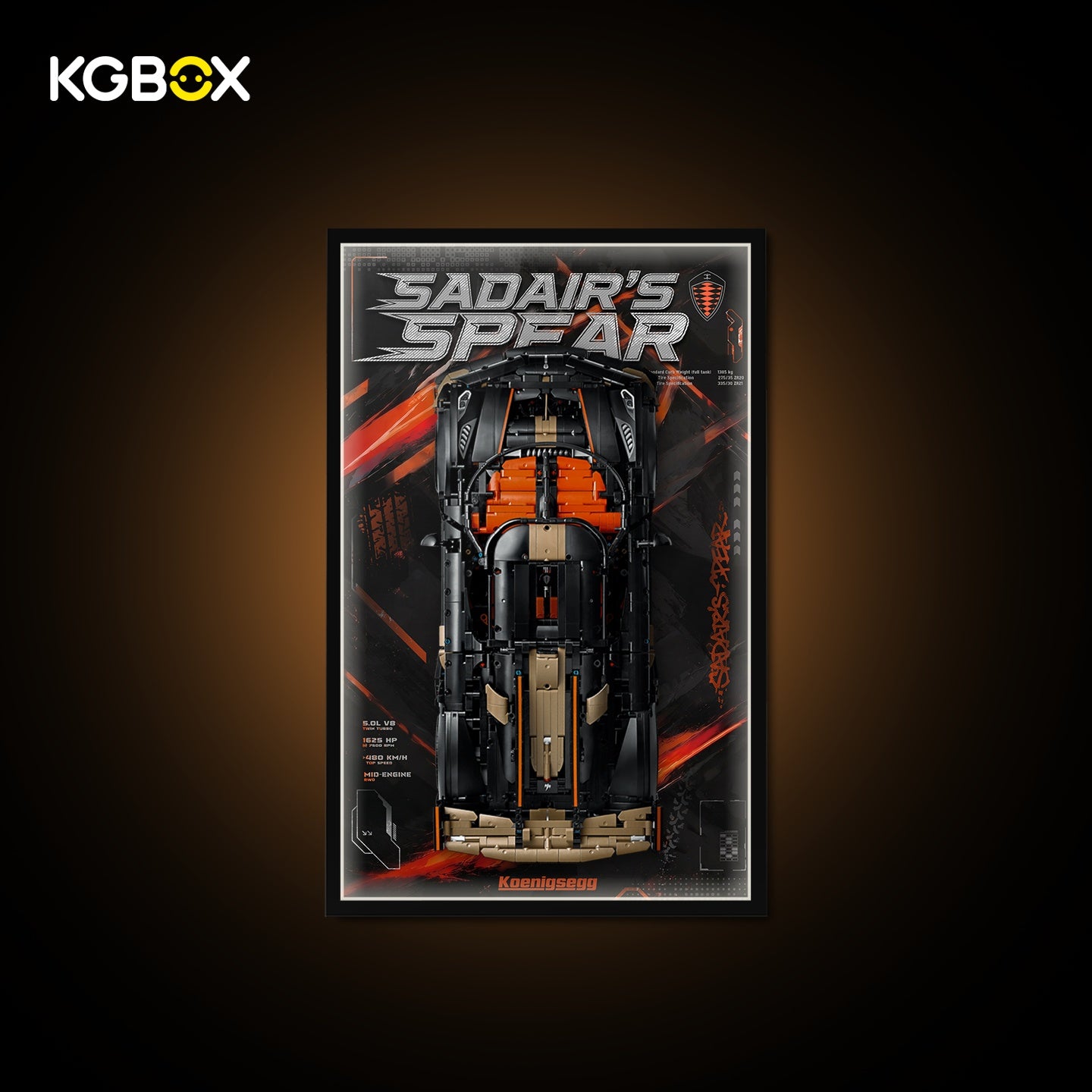 KGBOX Frame for LEGO 42232 Koenigsegg Sadair's Spear Megacar - LED & UV Print
