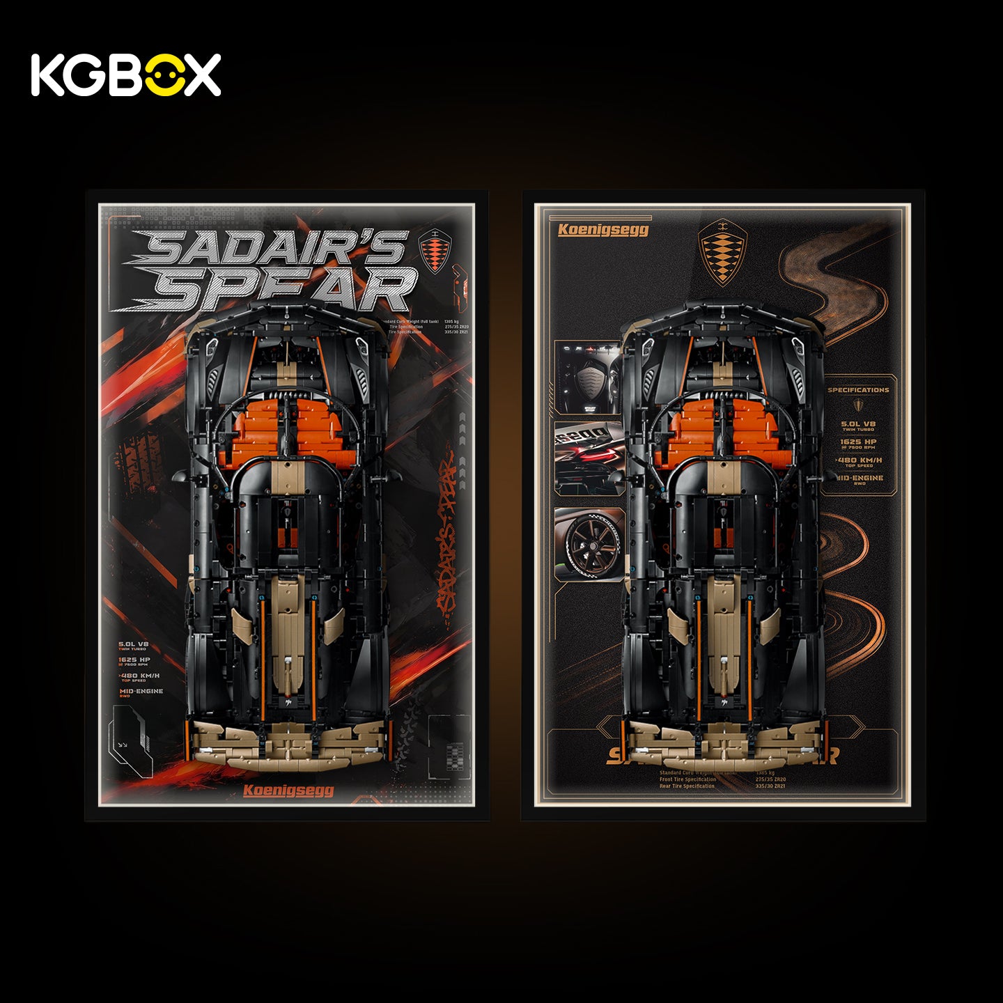 KGBOX Frame for LEGO 42232 Koenigsegg Sadair's Spear Megacar - LED & UV Print