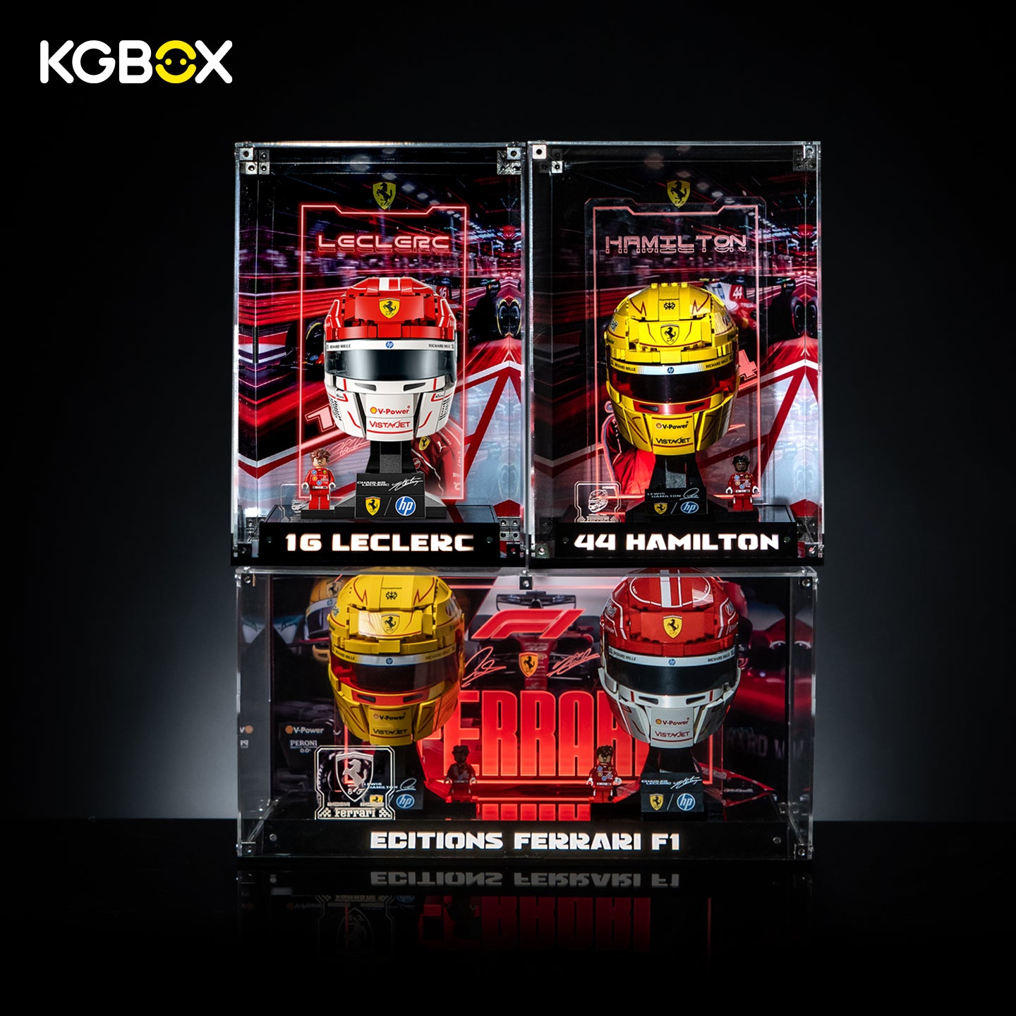 KGBOX Premium Display Case for LEGO Scuderia Ferrari HP 43014 Charles Leclerc & 43022 Lewis Hamilton Helmet