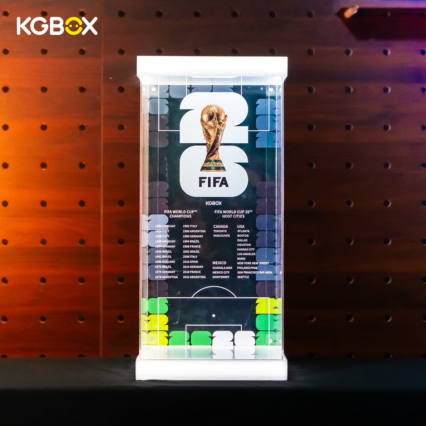 43020 LEGO FIFA World Cup Official Trophy Editions Acrylic Display Case with LED Lights and Printed Background 2