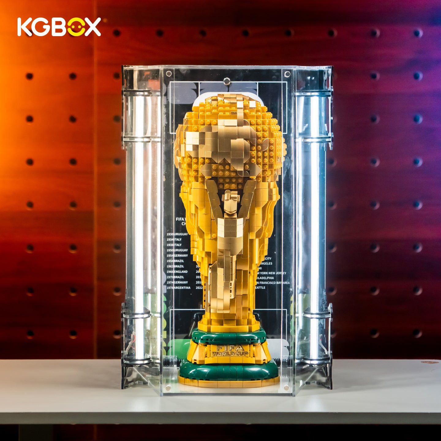 43020 LEGO FIFA World Cup Official Trophy Editions Acrylic Display Case with LED Lights and Printed Background 4