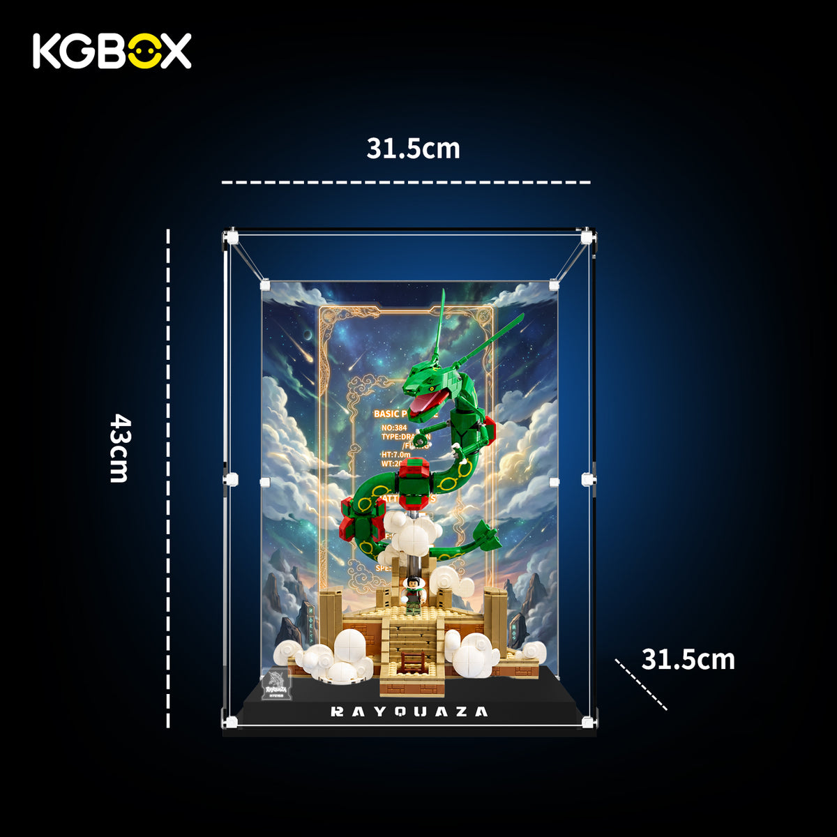 Display Case for LEGO 72168  Pokemon Rayquaza - Light-Up Logo, UV-Printed | KGBOX Case