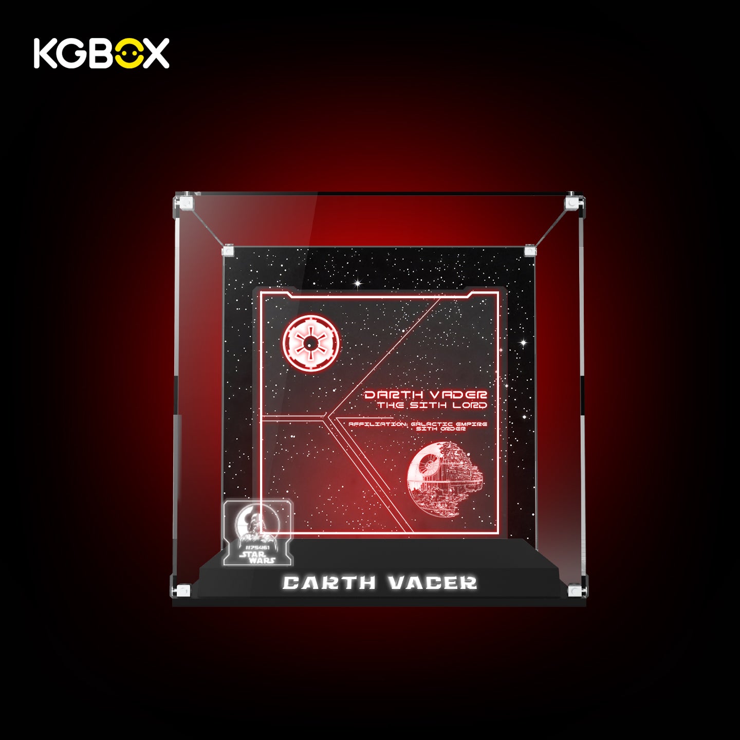 KGBOX Premium Display Case for LEGO 75461 Up-Scaled Darth Vader Minifigure - LED & UV Print