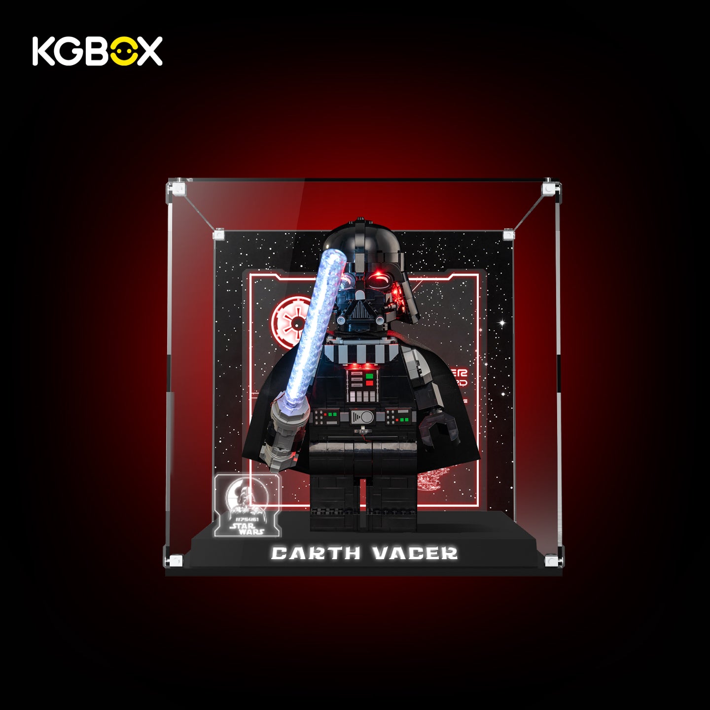 KGBOX Premium Display Case for LEGO 75461 Up-Scaled Darth Vader Minifigure - LED & UV Print