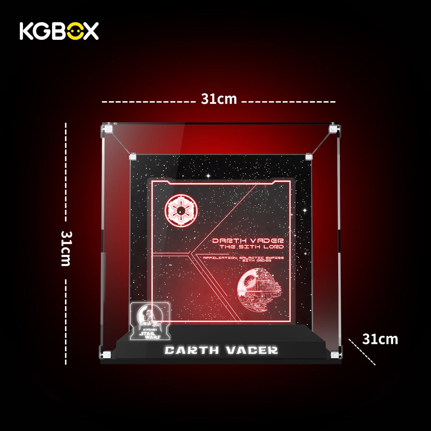 KGBOX Premium Display Case for LEGO 75461 Up-Scaled Darth Vader Minifigure - LED & UV Print