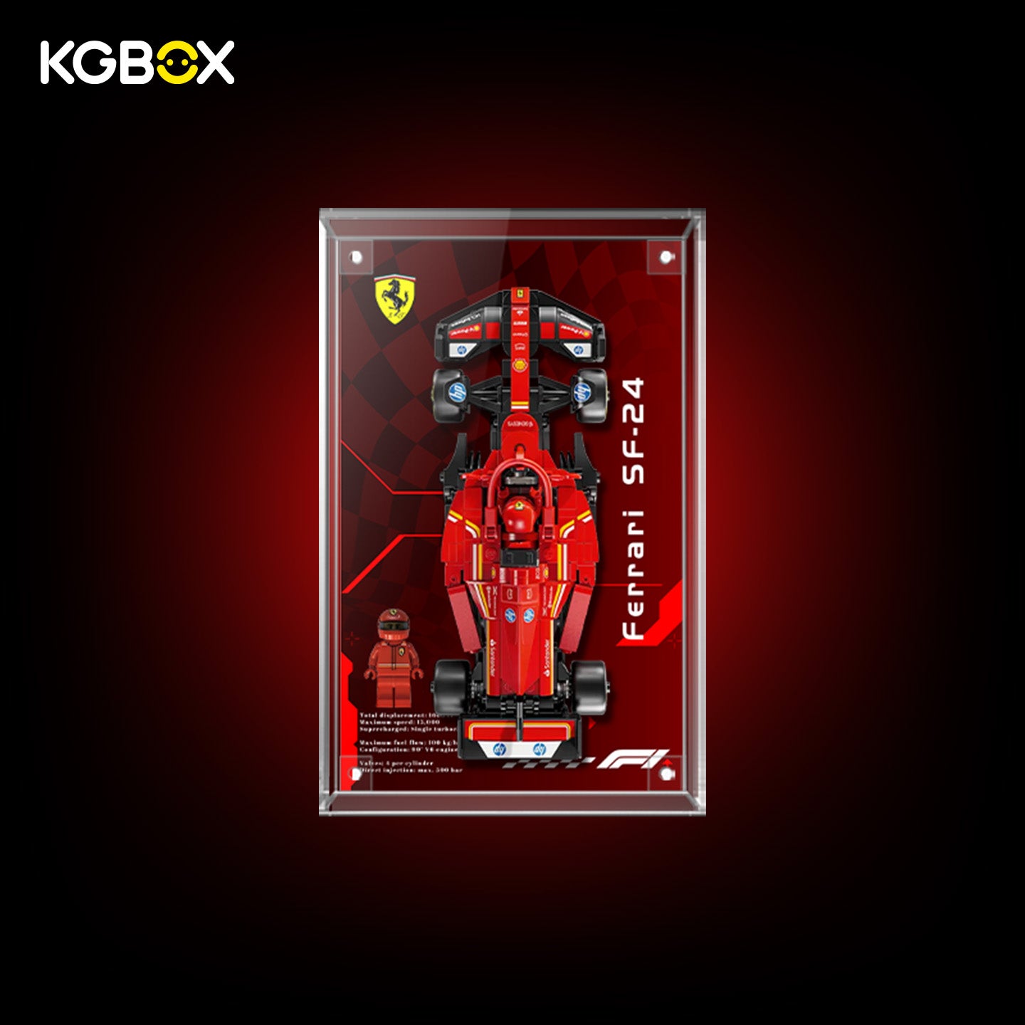 77242 LEGO Ferrari SF 24 F1 Race Car Speed Champions Acrylic Display Case with Printed Background