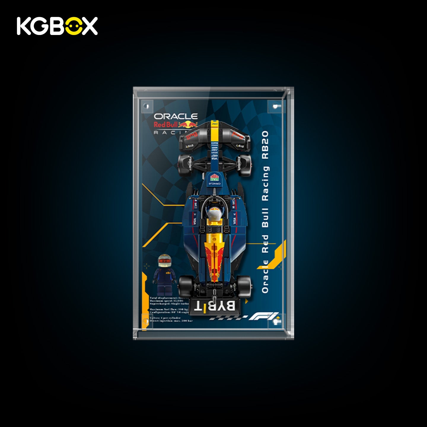 77243 LEGO Oracle Red Bull Racing RB20 F1 Race Car Speed Champions Acrylic Display Case with Printed Background