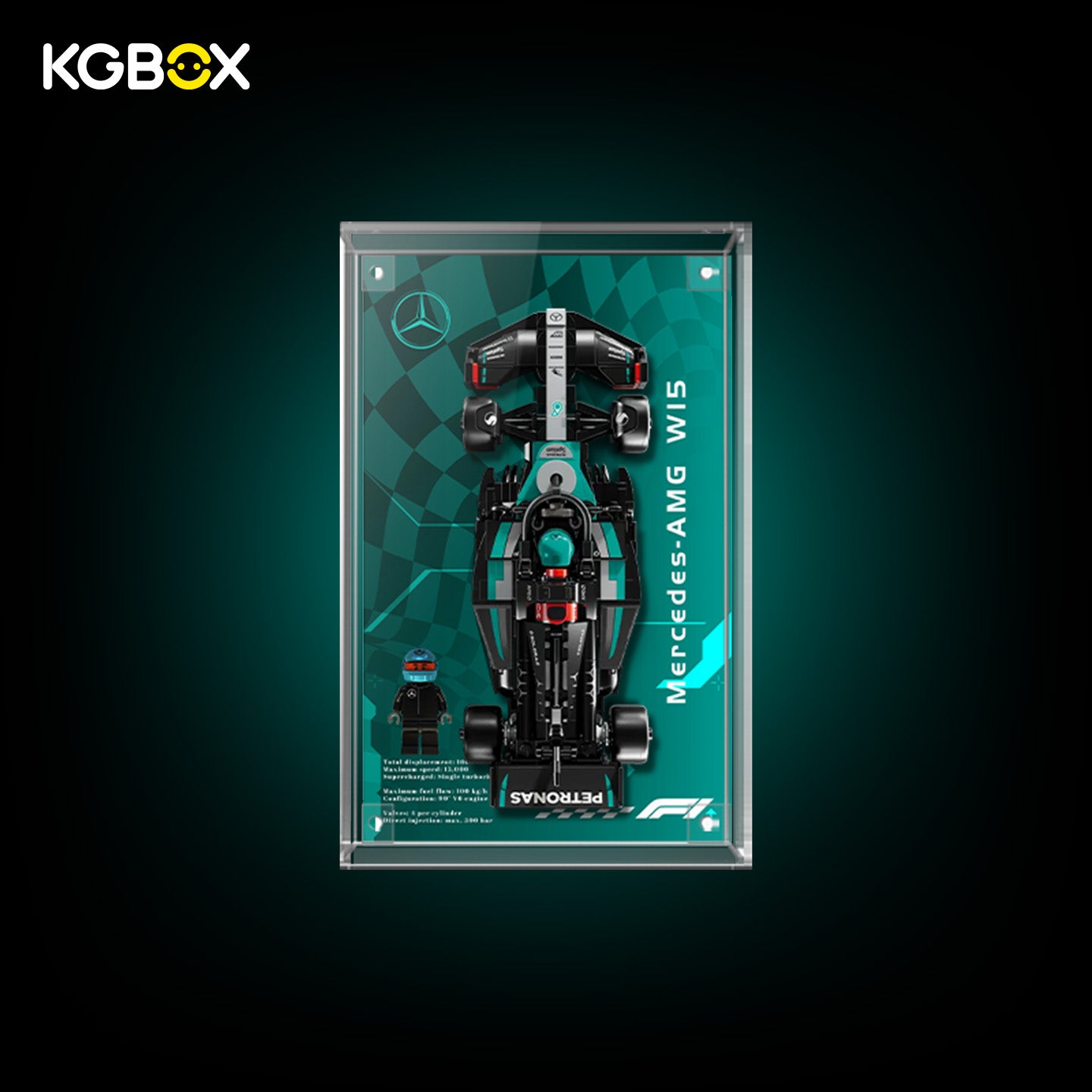 77244 LEGO Mercedes AMG F1 W15 Race Car Speed Champions Acrylic Display Case with Printed Background