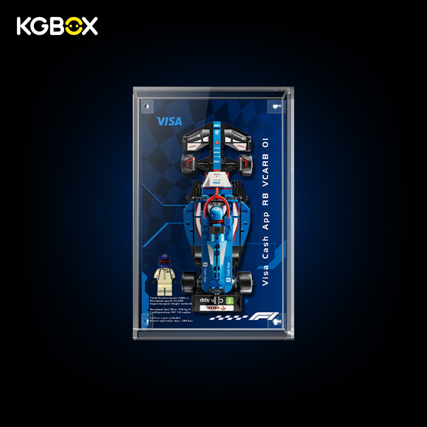 77246 LEGO Visa Cash App RB VCARB 01 F1 Race Car Speed Champions Acrylic Display Case with Printed Background