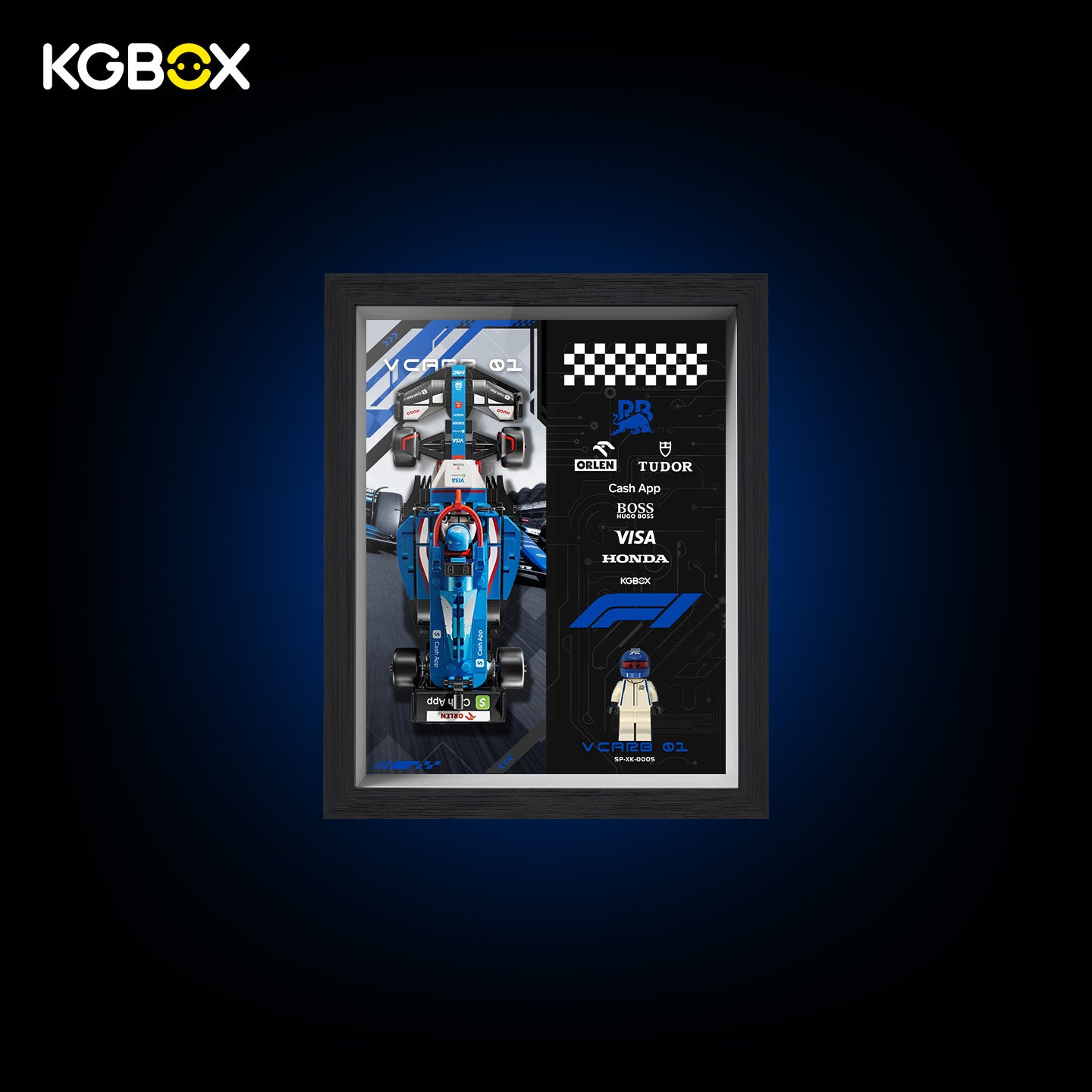 77246 LEGO Visa Cash App RB VCARB 01 F1 Race Car Speed Champions Display Frame with Printed Background