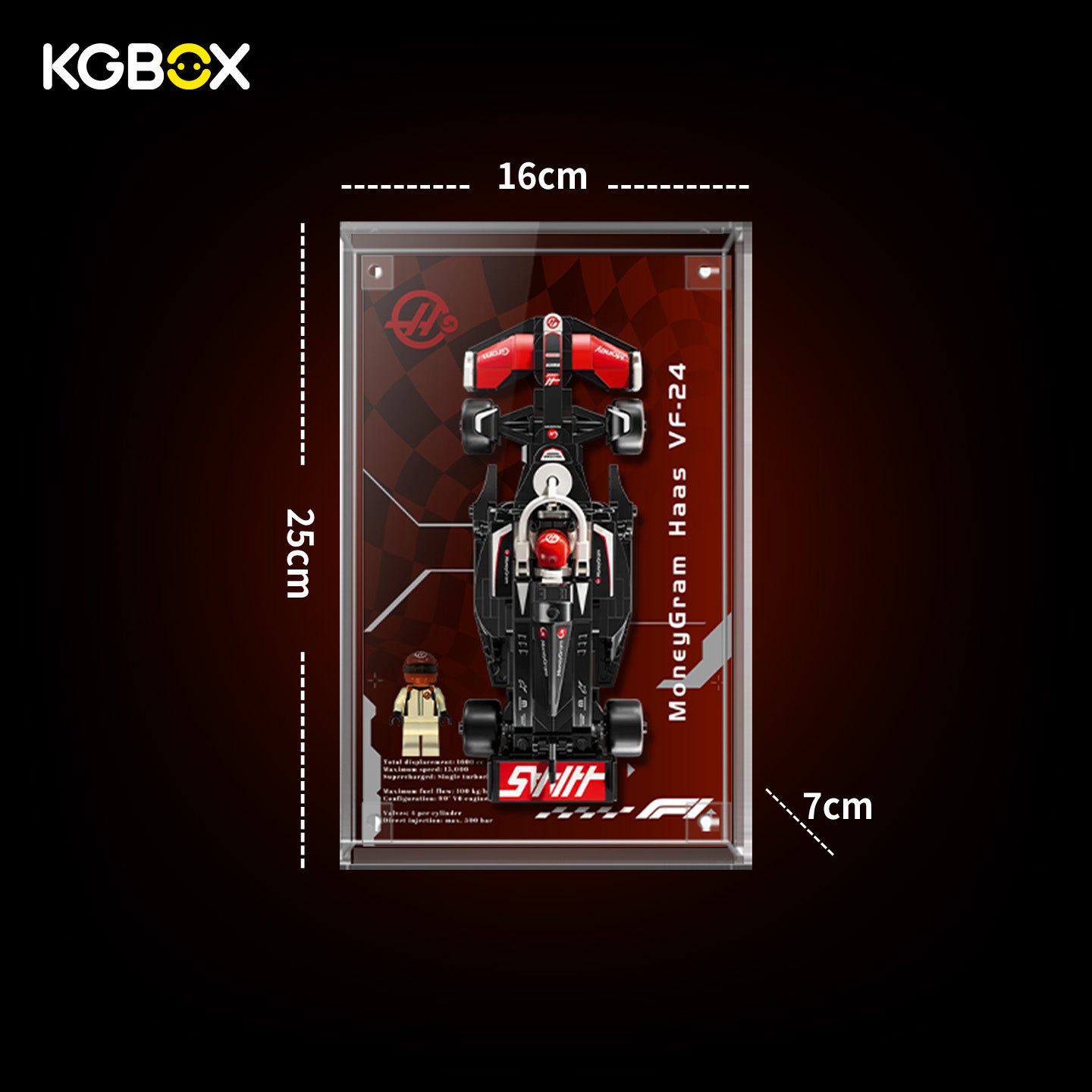 Display Case for LEGO MoneyGram Haas F1 Team VF-24 Race Car (77250) Speed Champions Series