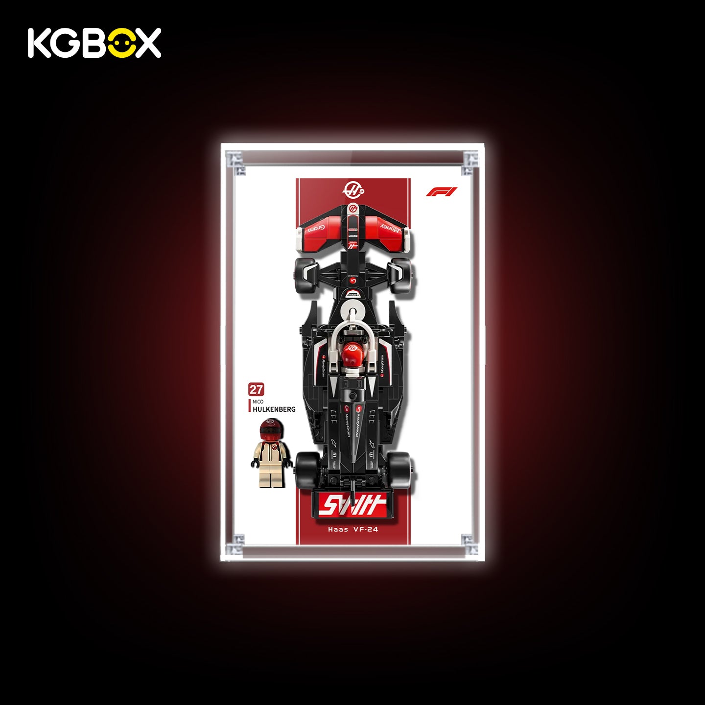 Display Case for LEGO MoneyGram Haas F1 Team VF-24 Race Car (77250) Speed Champions Series