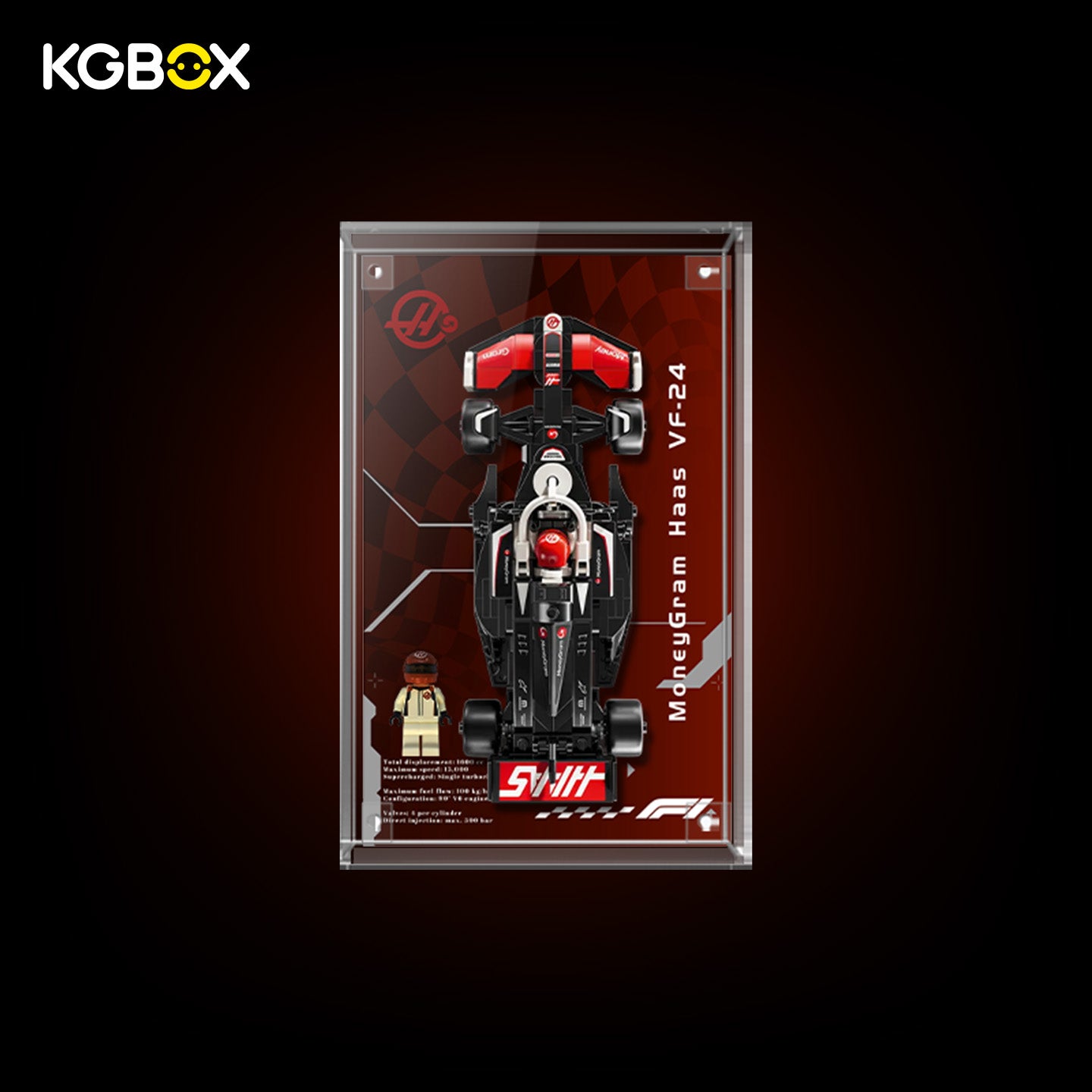 77250 LEGO MoneyGram Haas F1 Team VF 24 Race Car Speed Champions Acrylic Display Case with Printed Background