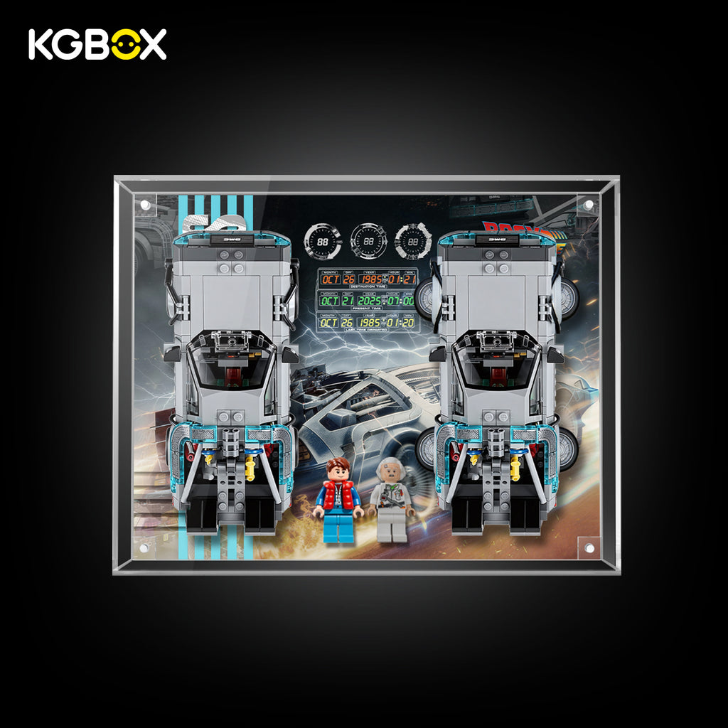 77256 LEGO Time Machine from Back to the Future Acrylic Display Case with Printed Background