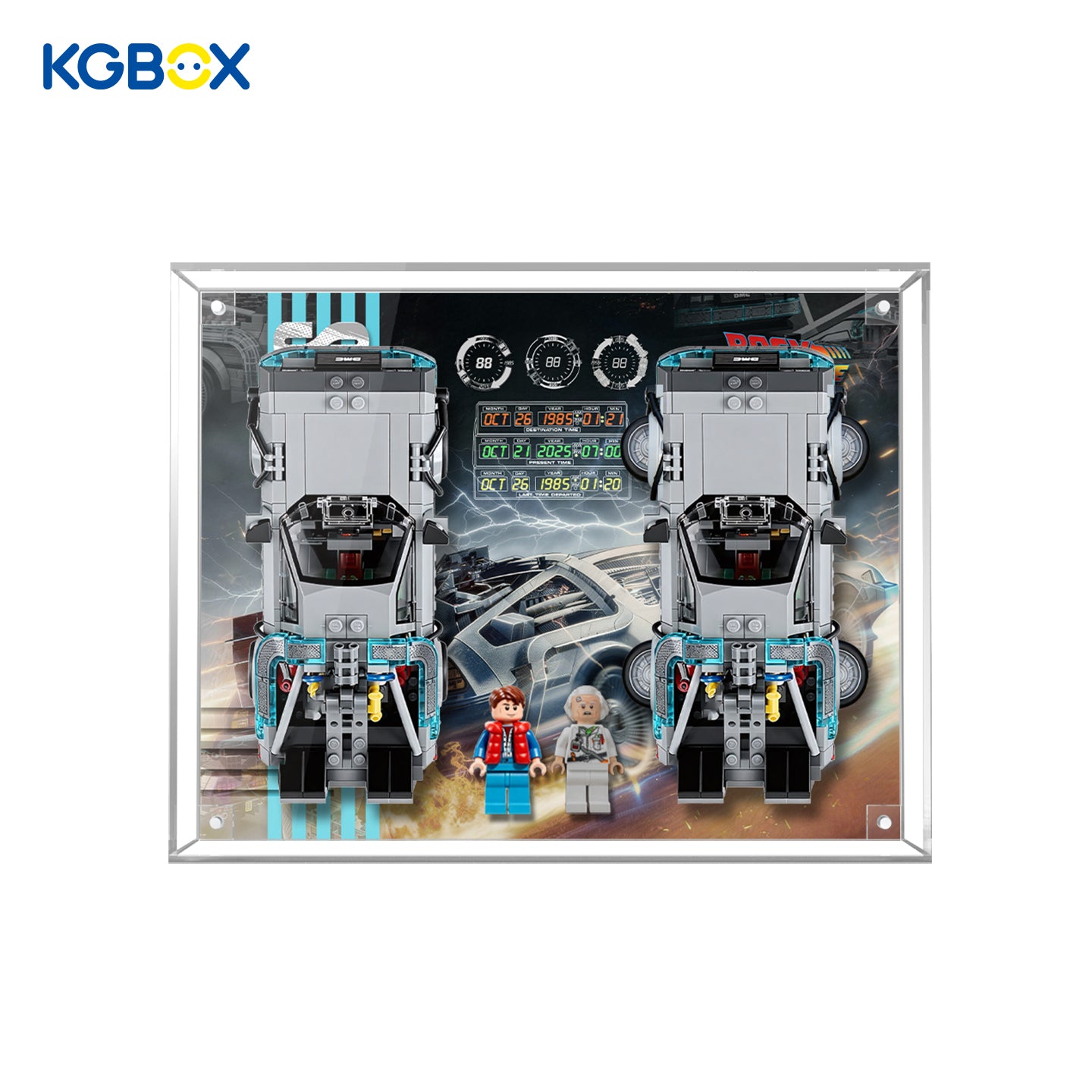 77256 LEGO Time Machine from Back to the Future Acrylic Display Case with Printed Background 2