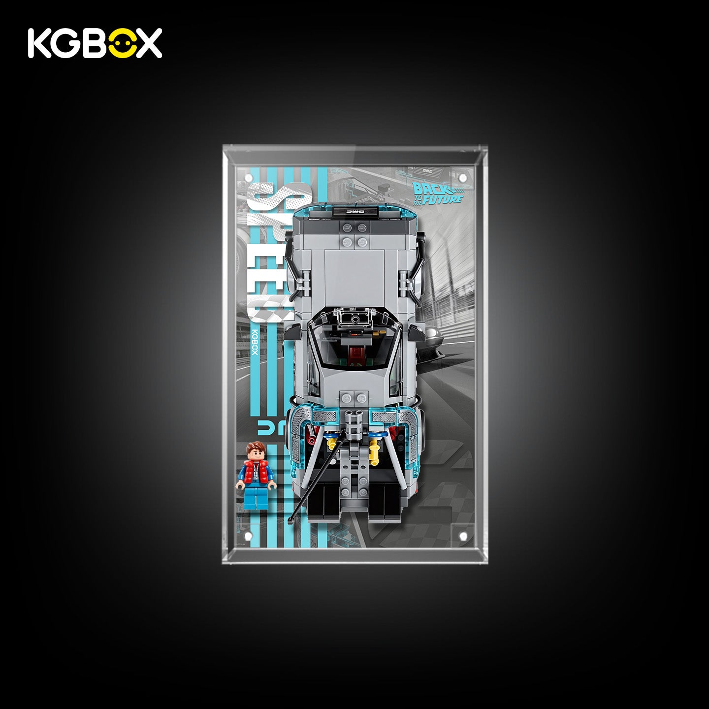 77256 LEGO Time Machine from Back to the Future Acrylic Display Case with Printed Background 3