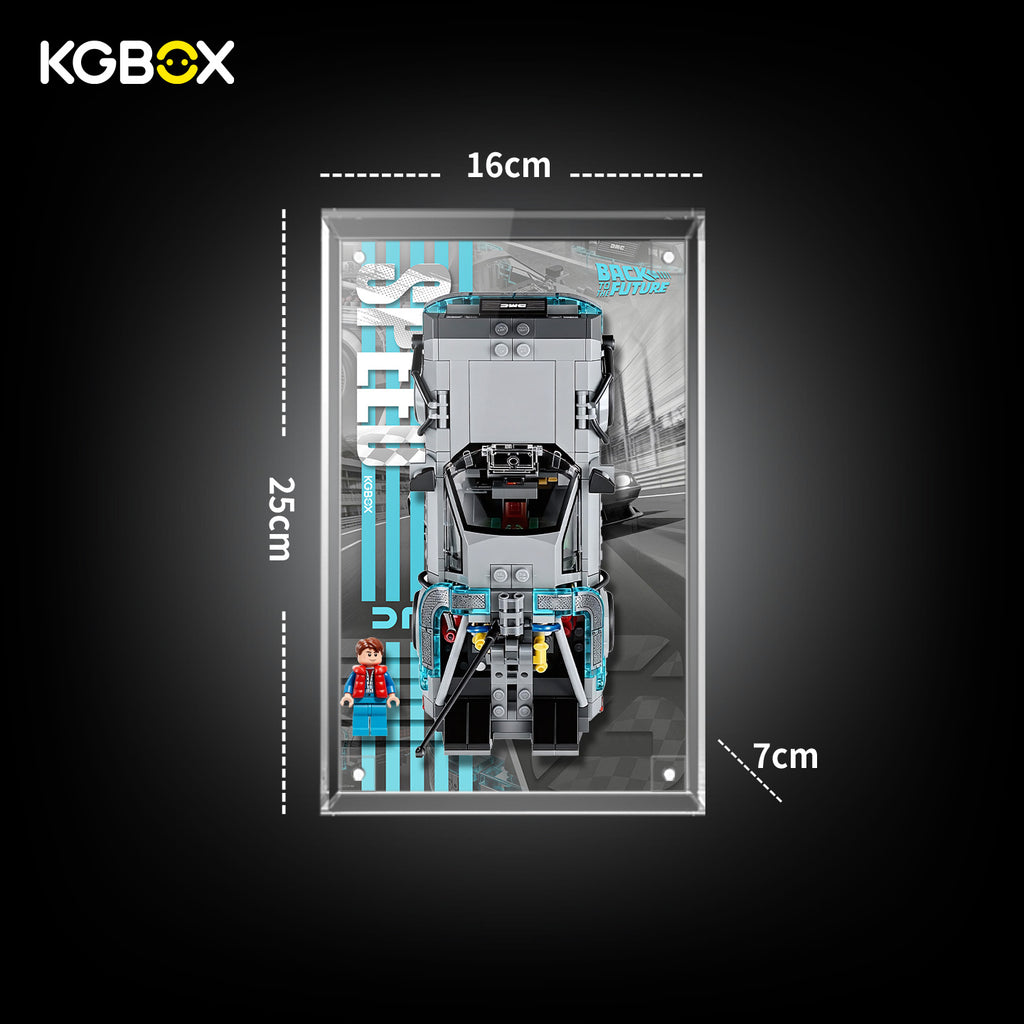 77256 LEGO Time Machine from Back to the Future Acrylic Display Case with Printed Background Size Guide 1