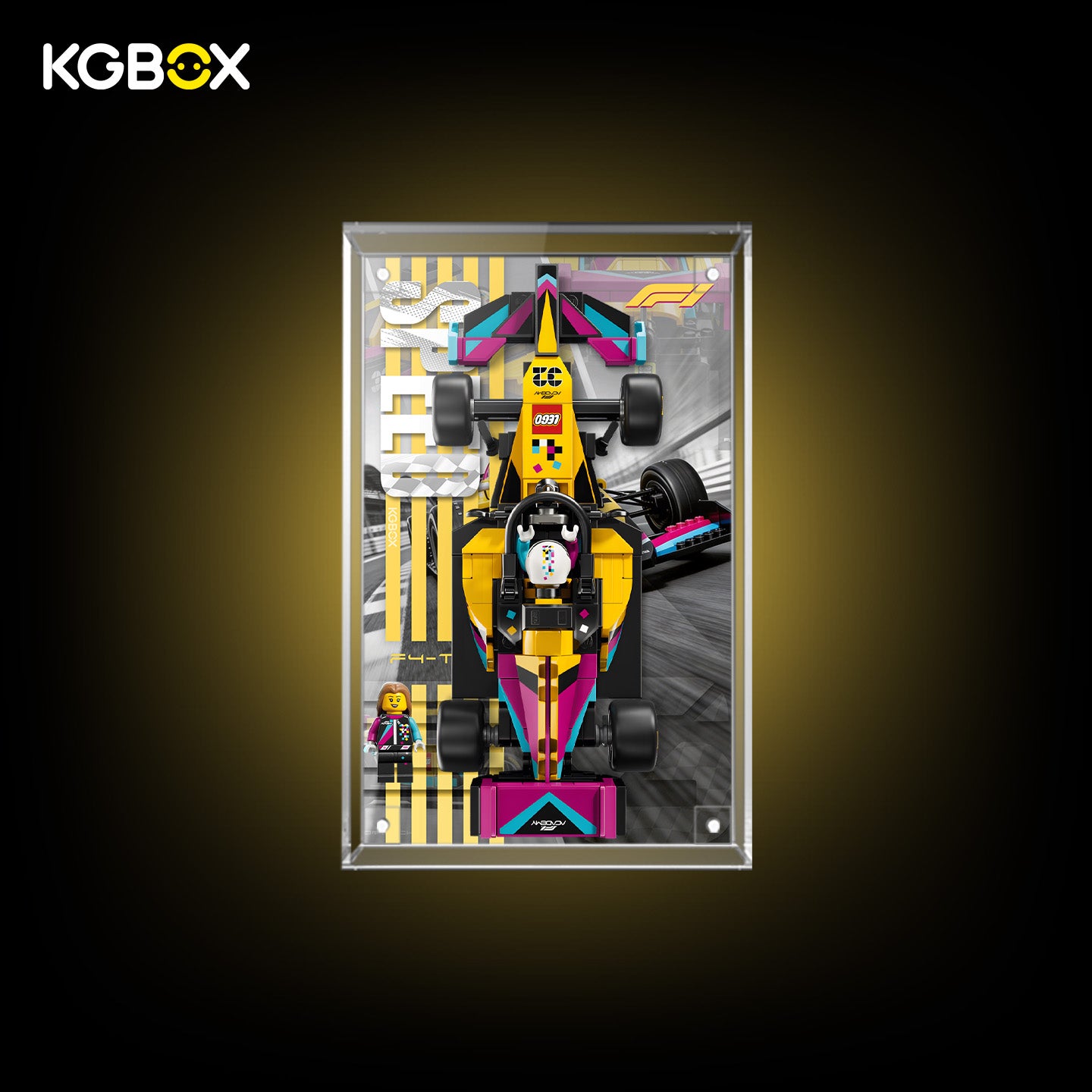 77258 LEGO F1 Academy LEGO Race Car Speed Champions Acrylic Display Case with Printed Background