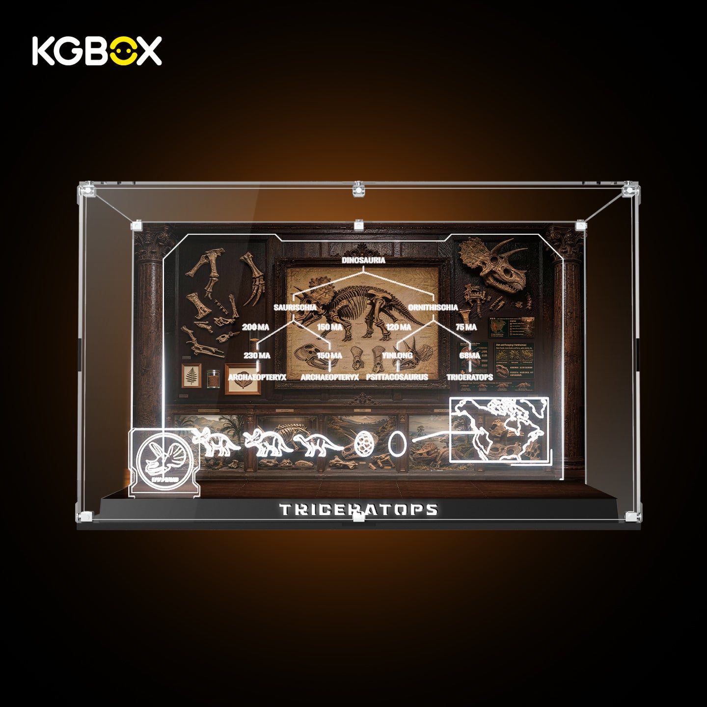 LED Display Case For LEGO 77985 Jurassic World Dinosaur Fossils: Triceratops