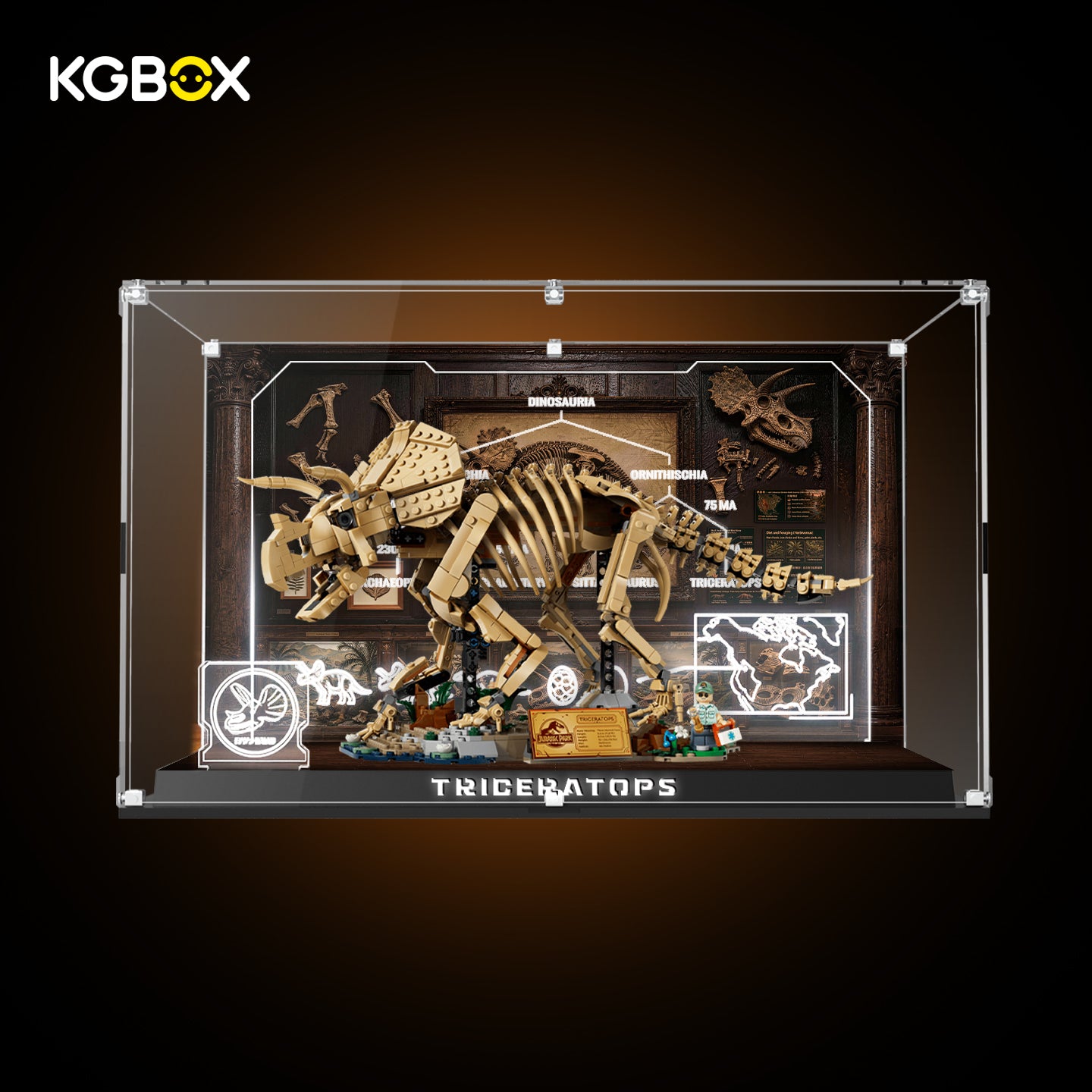 LED Display Case For LEGO 77985 Jurassic World Dinosaur Fossils: Triceratops