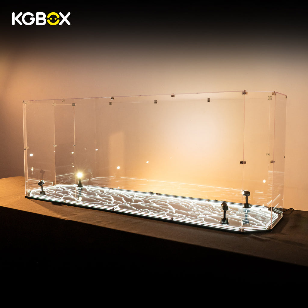 KGBOX gem-shaped acrylic display case for LEGO 10294 Titanic, light-up engraved base with 4 spotlights