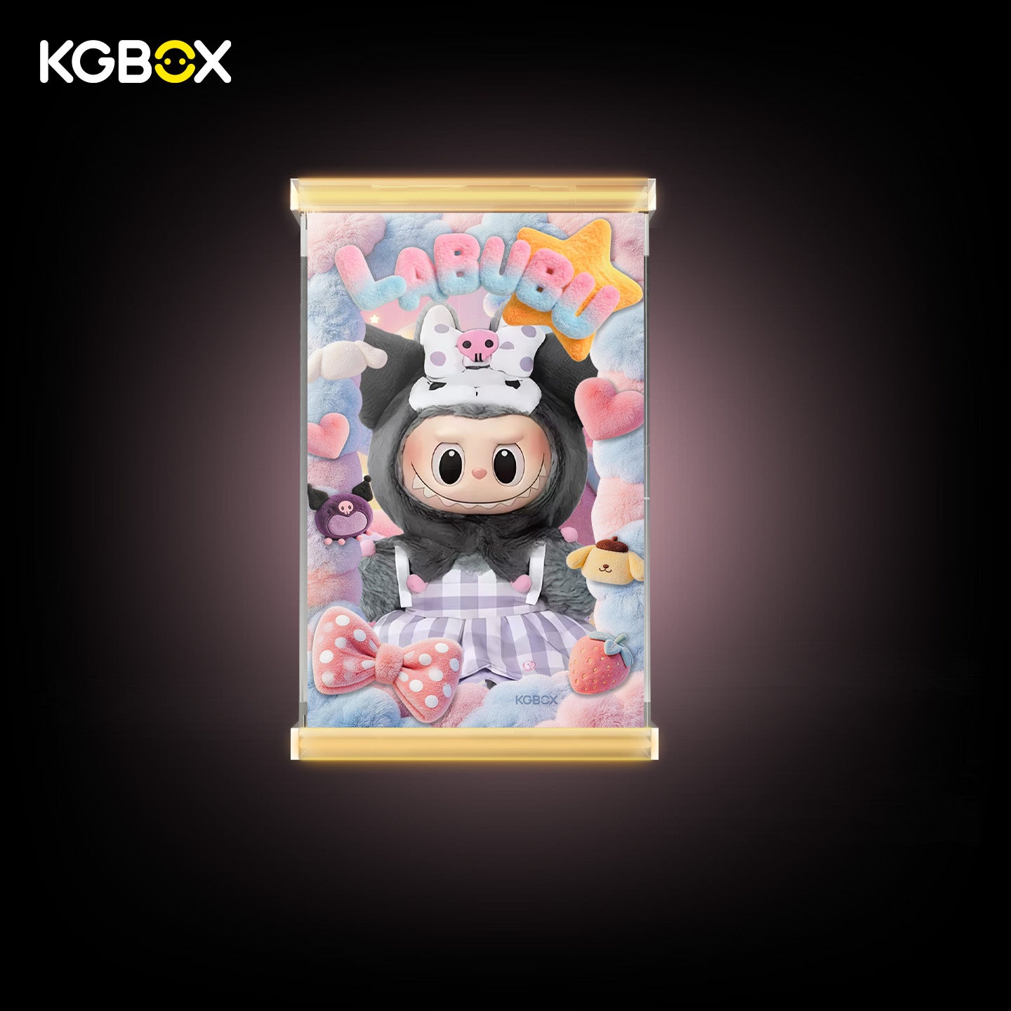 POP MART Labubu The Monsters Hello Kitty and Friends Series Vinyl Plush Pendant Display Case with LED Lights 4